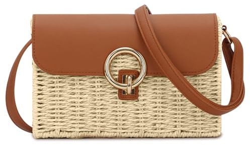 OPLERT Sacs à main en paille pour femmes Porte-monnaie tendance en rotin d'osier Sac à main d'été tressé Sac à main de vacances