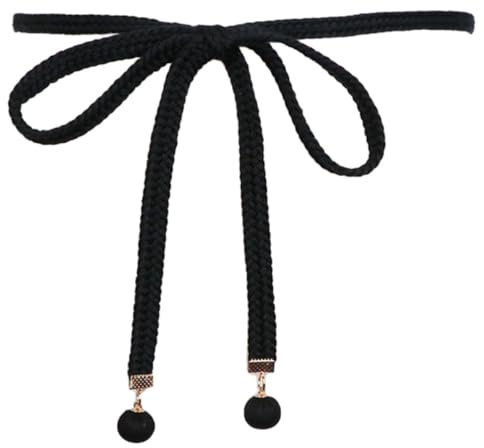 Blausky 1 cintura sottile intrecciata per donna, cintura da donna, stile retrò, in corda di cotone, vita regolabile, cintura per jeans, pantaloni, abito da 148 cm, cachi, Nero , Taglia unica