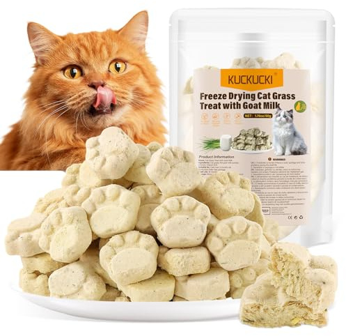 Golosina de Hierba Gatera para Gatos con Leche de Cabra, 50g Snack Liofilizado con Hierba Gatera para Limpiar los Dientes