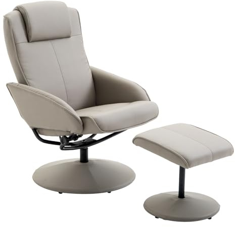 VSOGA Poltrona relax per TV, girevole a 360°, con poggiapiedi, colore grigio, 78 x 67 x 98 cm