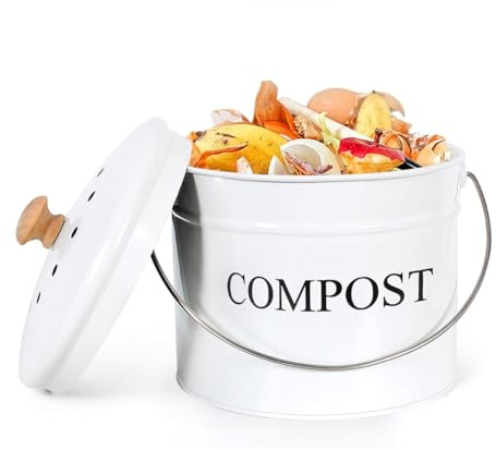 Buhdjfnke Contenedor de Compost para Encimera de Cocina, Cubo de Compost de 1 GalóN con Tapa,