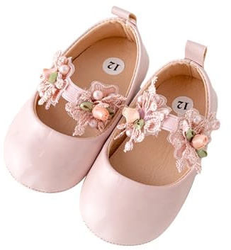Baby Girl 3D Flower Embroidery Mary Jane Flats Princess Dress Shoes Soft Sole Prewalkers First Walking Crib Shoes Baptism Birthday Wedding Sandals Non-Slip Sneakers