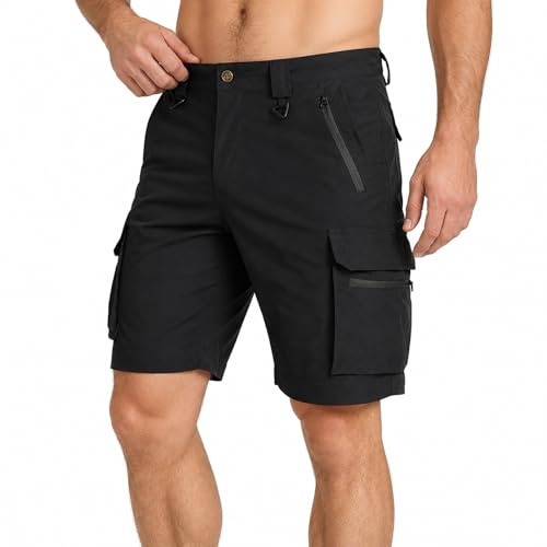 SCCGKP Men's Work Shorts Lightweight Cargo Shorts Elastic Waist Comfortable & Durable Short for Men Workwear Outdoor Hiking Golf (Waist 34, Black)