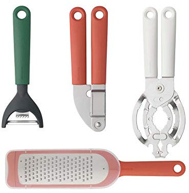 Brabantia Garlic Press + Universal Tin/Can Opener + Coarse Grater Plus Cover + Food Peeler Y Shaped Plus Zester
