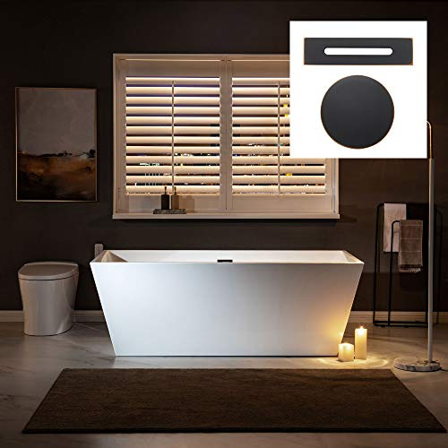 WOODBRIDGE 67 Acrylic Freestanding Bathtub Contemporary Soaking White Tub with Oil Rubbed Bronze Overflow and Drain，BTA1512 -ORB-Drain &O