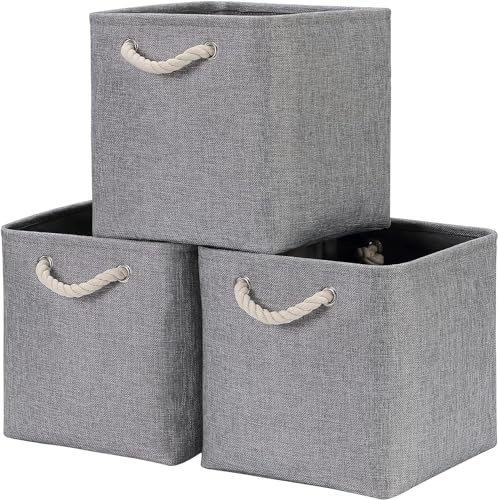Mangata Aufbewahrungsbox, 33x38x33cm Aufbewahrungskorb Stoff, Box in Würfel für Schrank, Regal, und Kleidung(Grau, 3er Pack)