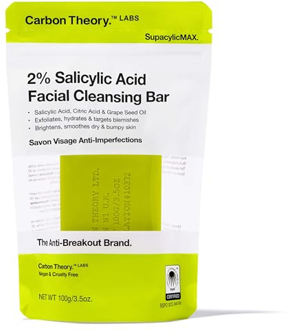 Carbon Theory SupacylicMax Sapone Detergente Viso, Acido Salicilico e Olio di Semi d'Uva, Deterge Delicatamente, Idrata e Aiuta a Ridurre le Imperfezioni 100g