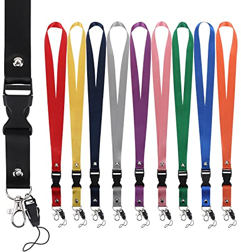 Segus Cordon Tour de Cou Dix Couleurs, 10 Pièces Long Lanière avec Mousqueton Porte Clé Pivotant Métal, Lanyards pour Porte Badge Identification, Bus Carte, Fournitures de Bureau