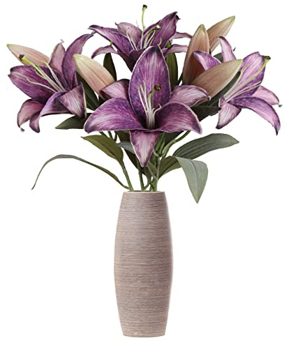 IPOPU Artificial Lily Flowers 5PCS Vintage Purple Flowers Silk Flowers for Home Decor Indoor Tiger Lily Flower Purple Flower Floral Arrangement Wedding Party Decor Home Decor