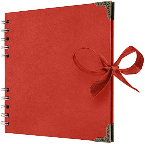 Bstorify Square Scrapbook Photo Albums 36 Pages (18 x 18 Cm) Red | Thick Paper, Metal Corners, Ribbon Closure - Ideal for Your Scrapbooking Albums, Art & Craft Projects (Red, 18 x 18 Cm)