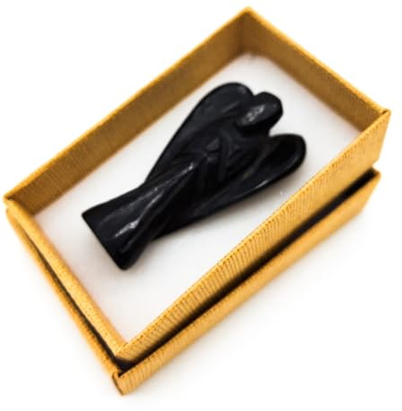 AB India Crafts Ange Gardien Tourmaline Noire Pierre précieuse de 5 cm Porte-Bonheur Pierre de guérison dans une boîte à Bijoux | Protection énergie chance