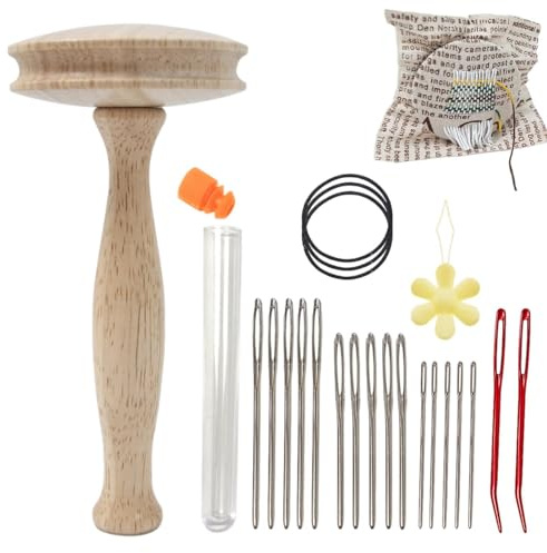 Small Weaving Tool Darning Loom Machine, Speed Weave Darning Tool, Mushroom Sewing Tools Made of Wood, Weave Repair Tool Complete Darning Set Speed Weave for Stuffing Socks