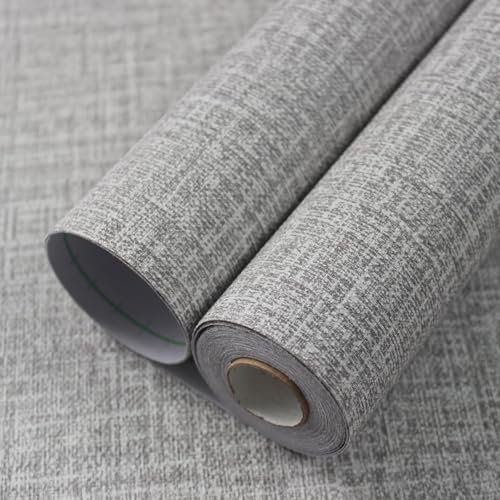WADILE Grasscloth Peel and Stick Wallpaper, 40cm X 10m Textured Contact Paper, Faux Linen Wall Paper, Fabric Vinyl Wallpaper Self Adhesive Black