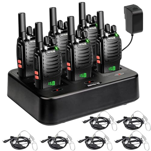 Retevis H-777H Walkie-Talkies with 6 Way Gang Charger,2 Way Radios with Earpiece,Hidden LED Segment Displays,Flashlight,USB-C,VOX,Portable FRS Two-Way Radios for Retail Property Church Hotel(6 Pack)