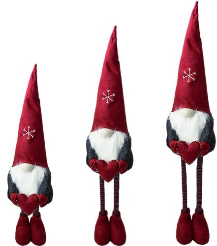 CREOLOGIC Figura XXL, 130 cm, gnomo, gambe telescopiche, decorazione natalizia, gnomo, gnomo, gnomo nordico, gnomo decorativo, statuette decorative, gnomo (rosso/grigio)