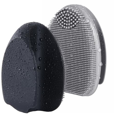 HIEERBUS Silicone Face Scrubber,Manual Exfoliating Brush,Handheld Facial Cleansing Brush for Women Men-Blackhead Removing Pore Cleansing Massaging for Sensitive, Delicate, Dry Skin (Black+Gray)