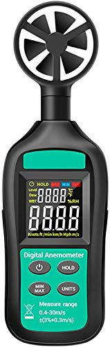 Anemómetro portátil para medir la Velocidad del Viento, la Temperatura y la presión máxima. Alta precisión. Medición del caudal de Aire. Retención de Datos.