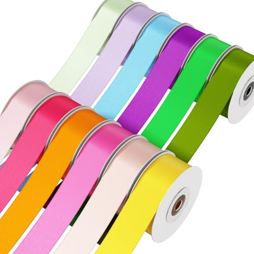 Dooozy Cinta de satén, 12 colores, 25 mm, 20 m, cinta de regalo, cinta para envolver regalos, manualidades, lazos para el pelo, ramo de flores, decoración