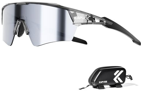 KAPVOE Cycling Glasses Men Women Sport Sunglasses UV Protection Mountain Bike Sunglasses MTB Bicycle Riding Glasses TR90 Frame Baseball Shades Running Triathlon Cycle Golf Silver