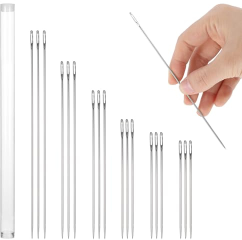 18 Pcs Large Eye Hand Sewing Needles for Sweater Embroidery, 6 Sizes Professional Upholstery Sharp Yarn Tapestry Needles for Crafting, Knitting, Crochet Repair with Plastic Bottle