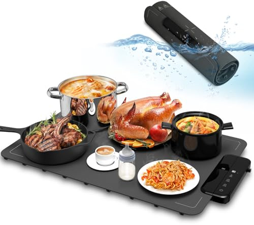 ZAPLIT Food Warming Elektrische Warmhalteplatte aus Silikon für Speisen | 6 Temperaturstufen (40–100°C), Timer & Kindersicherung | Tragbare Wärmematte für Buffet, Party & Küche