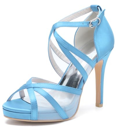 HFWXYSA Donna Spillo Alto High Piattaforma Tacco Heel Aperte sulla Punta Sandali Cinturino alla Caviglia Fibbia da Matrimonio Sexy Dress Scarpe,Sky Blue,36 EU