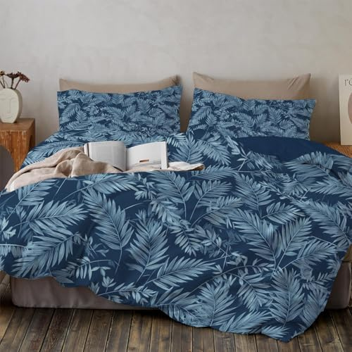Double Duvet Set, Palm Leaves Tropical Style Microfiber Duvet Cover 200 X 200 Cm Ultrasoft Hypoallergenic Quilt Cover Set Non Iron Indigo Bedding Sets With Zipper Closure