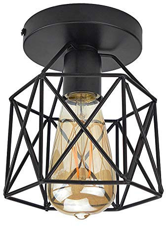 STOEX Retro Plafonnier Industrielle en Métal Carré Fer, Suspension Cage Cube Luminaire E27 pour Salon Chambre Café Bar Restaurent Entrée Couloir (Noir)