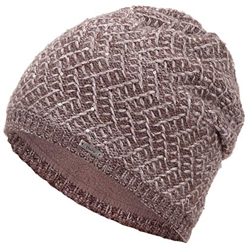Faera Wintermütze Mütze Damen Pailletten warm gefüttert Wintermütze Mädchen Frauen Fleecefutter Winter Strickmütze Beanie, Farbe:Braun
