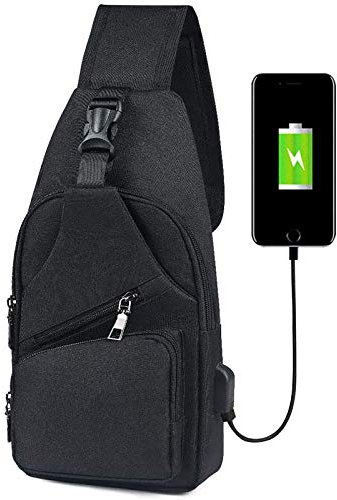 flintronic Sling Bag, Chest Bag with USB Charging Port, Men Women Lightweight Crossbody For Hiking,Cycling, Traveling (Include 1*USB Cable)