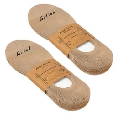 Naked Nation No Show Bamboo Socks - Non-Slip Design without Silicone, 6 Pairs, Super Soft & Breathable, Invisible Trainer Socks for Women & Men, (Beige/Nude, Size 8-11)