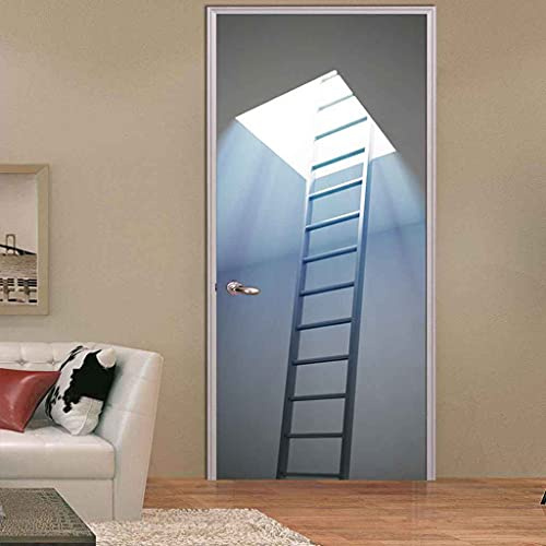 CBWRAW Retirable 3D Pegatinas Decorativas De Puerta Escalera De Madera Para Buhardilla Pegatinas De Pared Diy Extraíble Vinilo Puerta Calcomanías Papel Tapiz Murales Póster Arte Moderno Decoración 77x