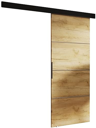 KIER FURNITURE Schiebetür Komplettset - MALIBU - Tür mit Laufschiene - Schiebetürsystem - Raumspartür - Innentüren - Schiebetür - Handwerk Eiche 96 x 205 x 1,6 cm
