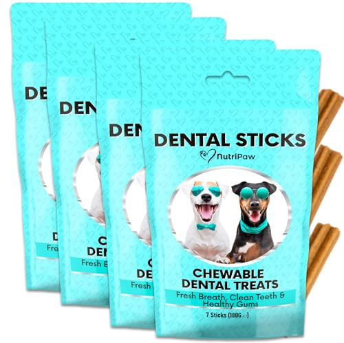 NutriPaw Dental Sticks For Dogs - Clean Teeth, Healthy Gums & Fresh Breath - Manage Plaque & Tartar Build-Up - Meaty Taste - 4 Week Pack