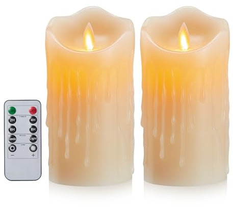 FiiMoo Velas LED Efecto Llama, Pack de 2, Velas Eléctricas LED con Mando a Distancia y Temporizador para Decoración, Bodas, Navidad-15cm Marfil