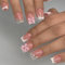 Aikeis 24 Stück rosa Schleife Diamant French-Maniküre-Tabletten, quadratisch, Pressnagel, Strass-Design, nackte rosa künstliche Nägel, vollständige Abdeckung, Kleber-Maniküre