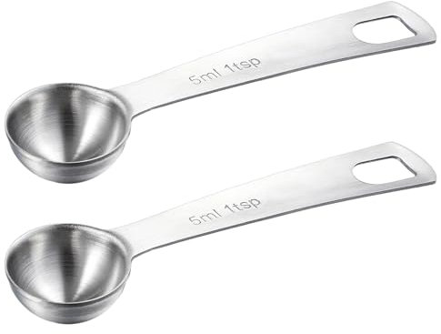 2 Stück Messlöffel Set 5ml Metall Dosierlöffel Hängeaufbewahrung Edelstahl Messlöffel Geeignet zum Backen und Kochen in der Küche zu Hause