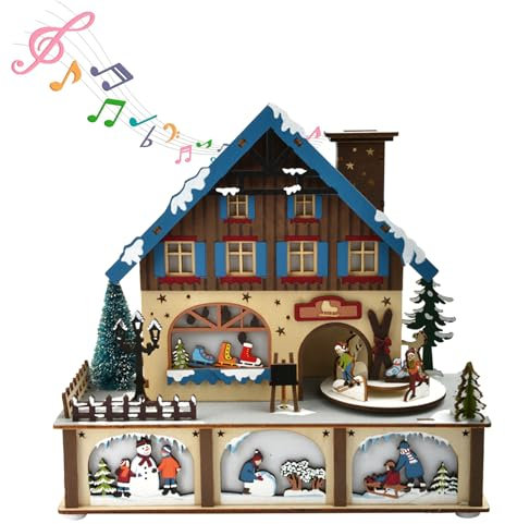 Maison de Village de Noël Lumineuse - Bâtiments Musicaux et Décorations pour Table - Décoration à Piles pour la Maison