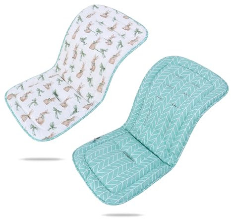 LAT Colchoneta Silla Paseo, Almohadilla Reversible para Cochecitos, Suave y Transpirable Algodón Funda Carrito Bebe Universal, Cojín Doble Cara para Silla de Auto y Carrito (Conejo Pajarita)