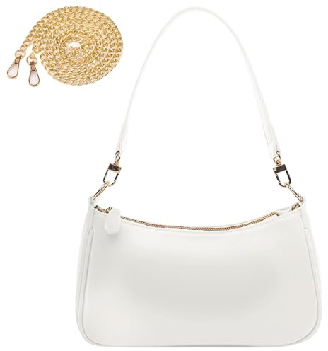 MUNSKT Sac à bandoulière en cuir synthétique pour femme, sac à main avec chaîne, sac à bandoulière pour femme, petit sac à bandoulière avec fermeture éclair (Blanc)