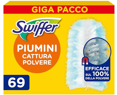Swiffer Duster Piumini Cattura Polvere, 69 Piumini, Cattura e Intrappola Polvere e Sporco, Raggiunge I Punti più Difficili della Casa, Giga Formato