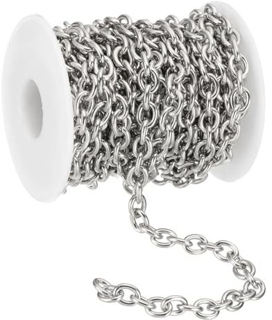 PATIKIL 16,4Ft Catena in Acciaio Inossidabile 304 A Maglie Piatte, Larghezza 8mm Rotolo di Catena Metallo Ingrossata per Creazione di Gioielli Fai da Te Craft, Tono Argento