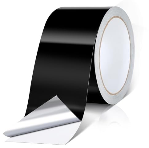 Cozary Cinta de Aluminio Negra 50mm x 20m,Cinta Aluminio Adhesiva Impermeable y Resistente al Calor,Cinta Selladora Metálica para Conductos de Aire Altas y Bajas TemperaturasTemperaturas