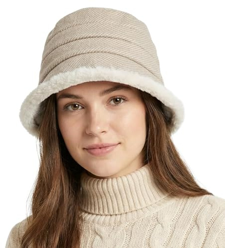 HIQIU Vintage klockhatt damer vinter varm fiskarhatt vikbar vinterfleece fodrad vintermössa hinkhattar för utomhus vandring resor, Beige, one size