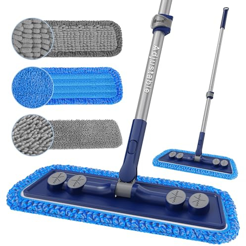 FORSPEEDER Microfiber Mops for Floor Cleaning - Dust Mop for Hardwood Floors with 55” Adjustable Handle 3 Thickened Washable Pads - Wet Dry Mopping for Pet Hairs Walls Tile Wood Laminate Home Kitchen