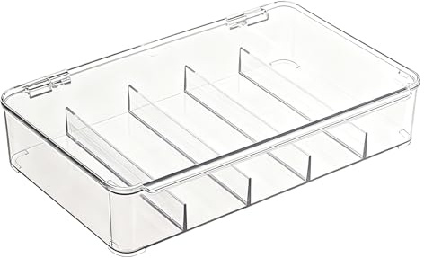 Rieoany Porta Occhiali Organizer Trasparente, Custodia Occhiali con 5 Scomparti, Scatola Portagioie Impilabile, Porta Occhiali da Sole per Scrivania, Organizer Multiuso