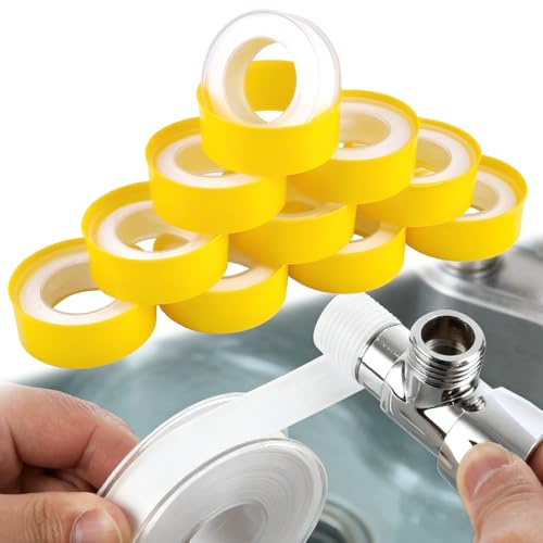 Jinsion Lot de 10 Rouleaux de ruban D'étanchéité en Téflon, 14mm x 12m Ruban de PTFE, Téflon Rouleaux Plomberie, Ruban Téflon pour Plomberie, Robinetterie, Tuyaux