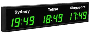 Reloj mundial digital LED de pared for hoteles, 3 zonas horarias, hora mundial de tres ciudades Uso en múltiples escenarios(Green)