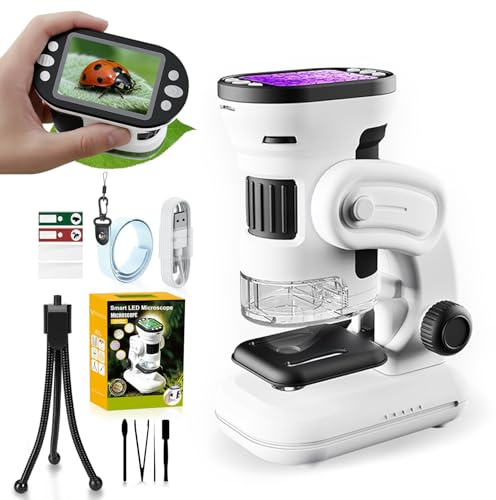 Microscopio para Niños Infantil con Lente Óptica De 200x-1000x | Pantalla De 2,0 Pulgadas y Múltiples Accesorios, Apto Para Uso Manual o De Sobremesa, Diseñado Para Niños a Partir De 6 Años