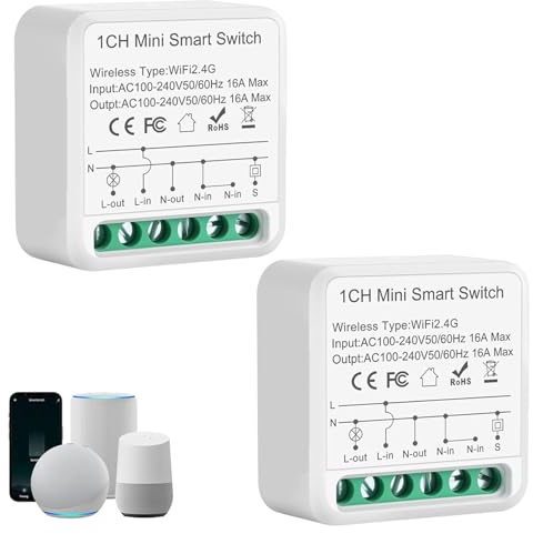 Confezione da 2 interruttori della luce Smart WLAN Bluetooth, Smart Home Interruttore radio fai da te dietro interruttore a parete esistente, compatibile con Alexa, Google Home, Smart Life/Tuya App